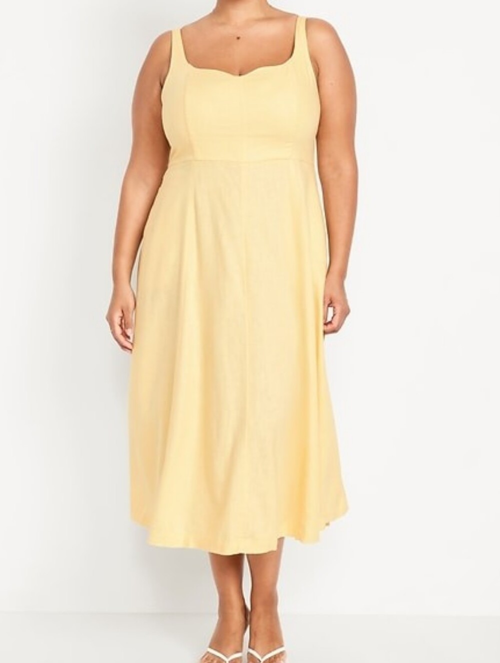 Old Navy Sunlit Yellow Linen Midi Dress with Sweetheart Neckline Size XL Tall